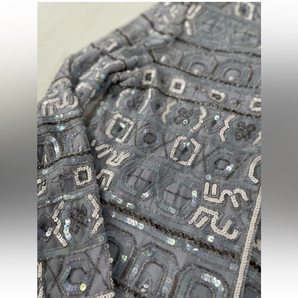 Vintage Beaded Evening wear ladies sequined jacket Coat Blazer Sky Blue Amazing - Picture 10 of 16